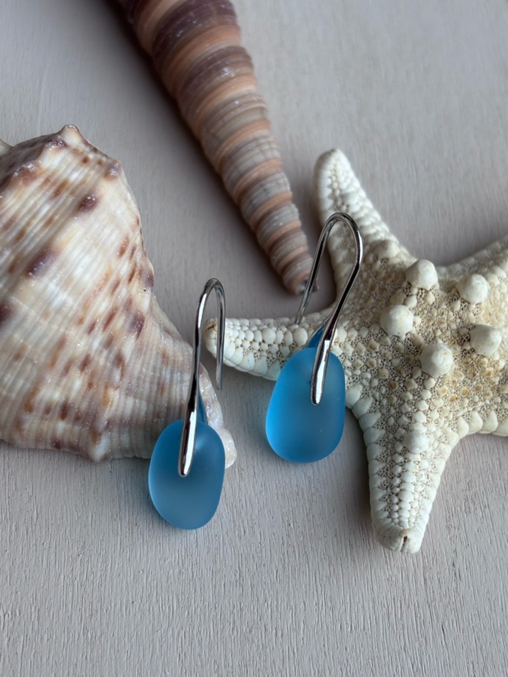 Light Blue Sea Glass Drop Earrings